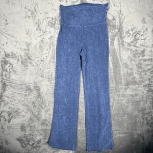 Chatoyant Womens High Waist Flare Leggings M Blue Acid Wash Stretch Yoga Pants